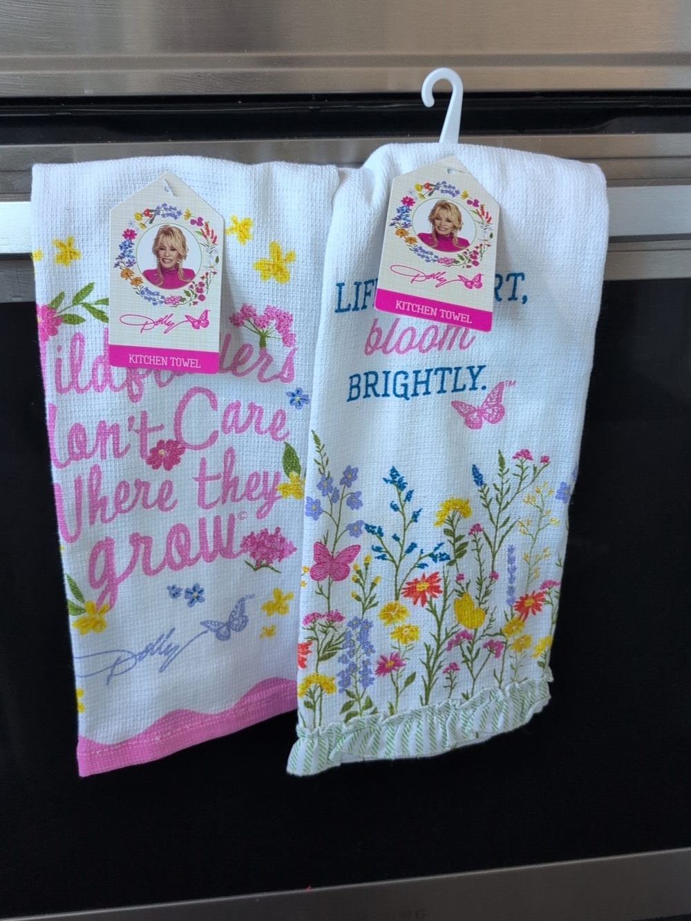 Dolly Parton Floral Cotton Kitchen Towels - Pink & White